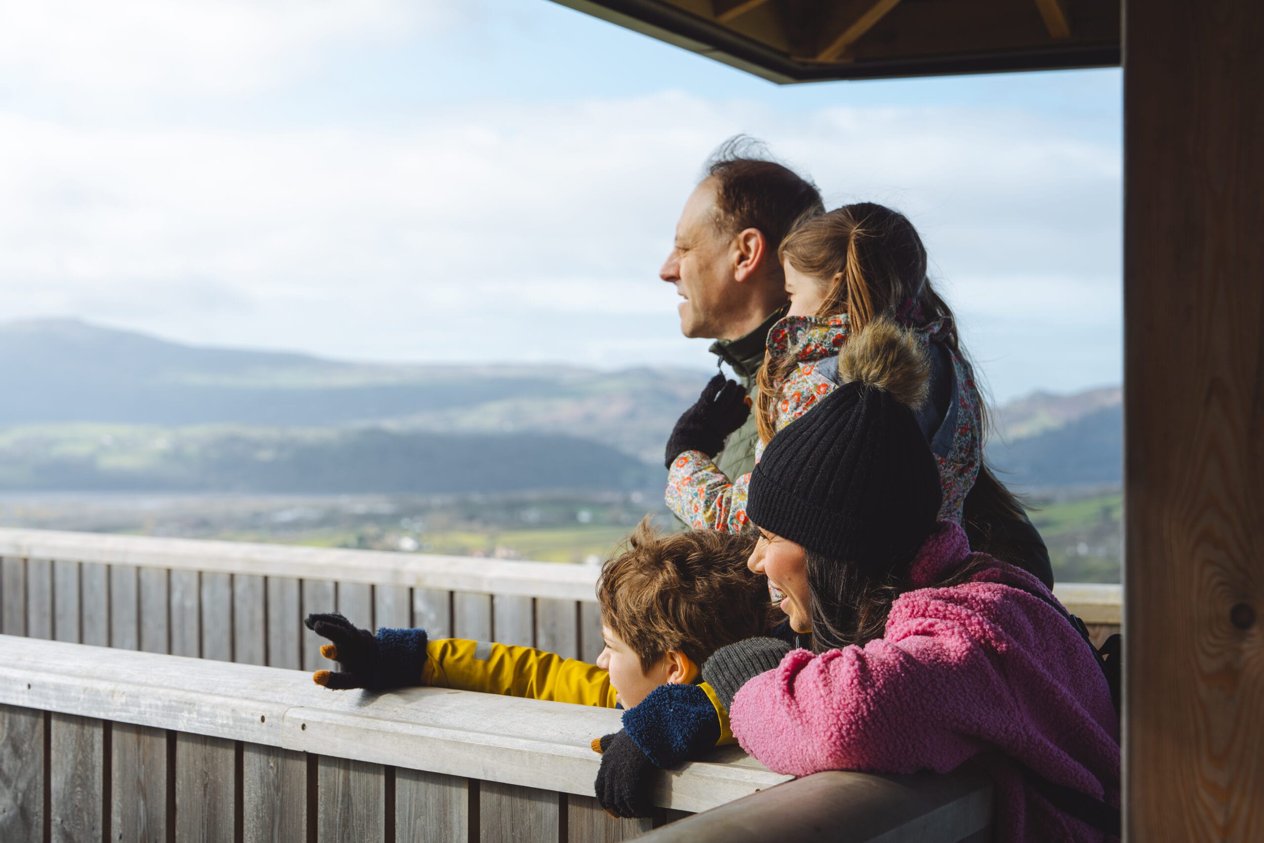 Visitors enjoying panoramic views at Welsh Mountain Zoo above Colwyn Bay.